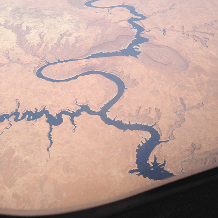 aerial shot of Lake Powell in southern UT